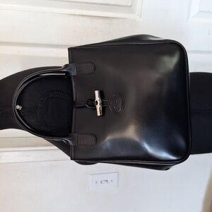 Vintage LONGCHAMP Roseau Black Leather Tote Bag